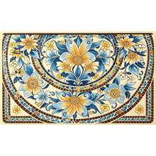 1pc Vintage Moroccan Style Gold Diamond Velvet Entryway Doormat, Easy Care Washable Flat Non-Curling Mat, Suitable For Hallway Entrance Bedroom Bedside Closet Study, Housewarming Gift All Season Home Decor Rug - Multicolor - View 8