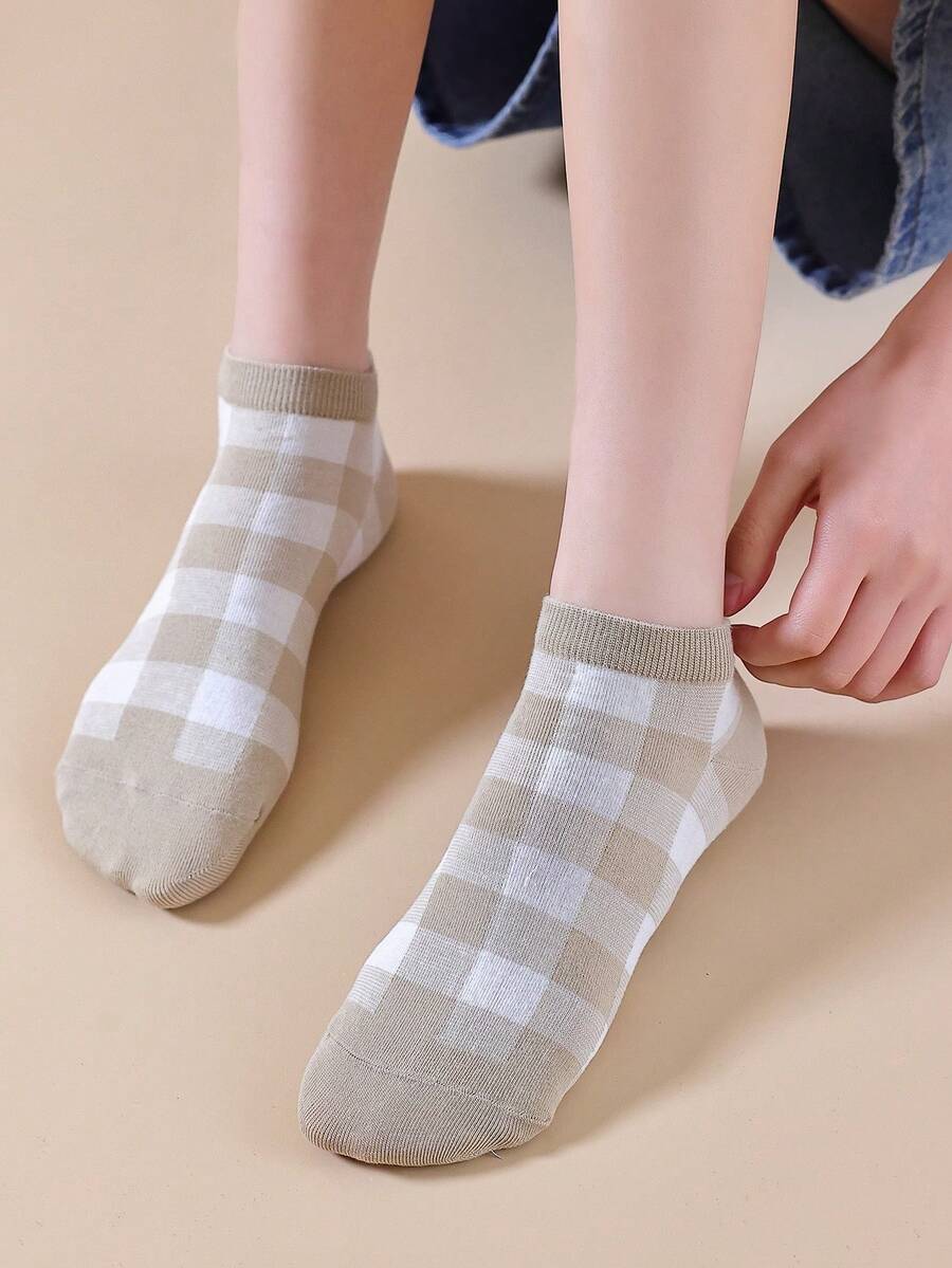 5 Pairs Women's Polka Dot & Striped Print Short Socks - Multicolor - View 1
