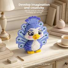 2774pcs Large Peacock Tail Building Block Set, Creative Interlocking DIY Assembly Toy, Suitable For Adults And Teenagers, Party Games, Office And Home Decor, Durable Plastic Construction Kit - Blue and White - View 4