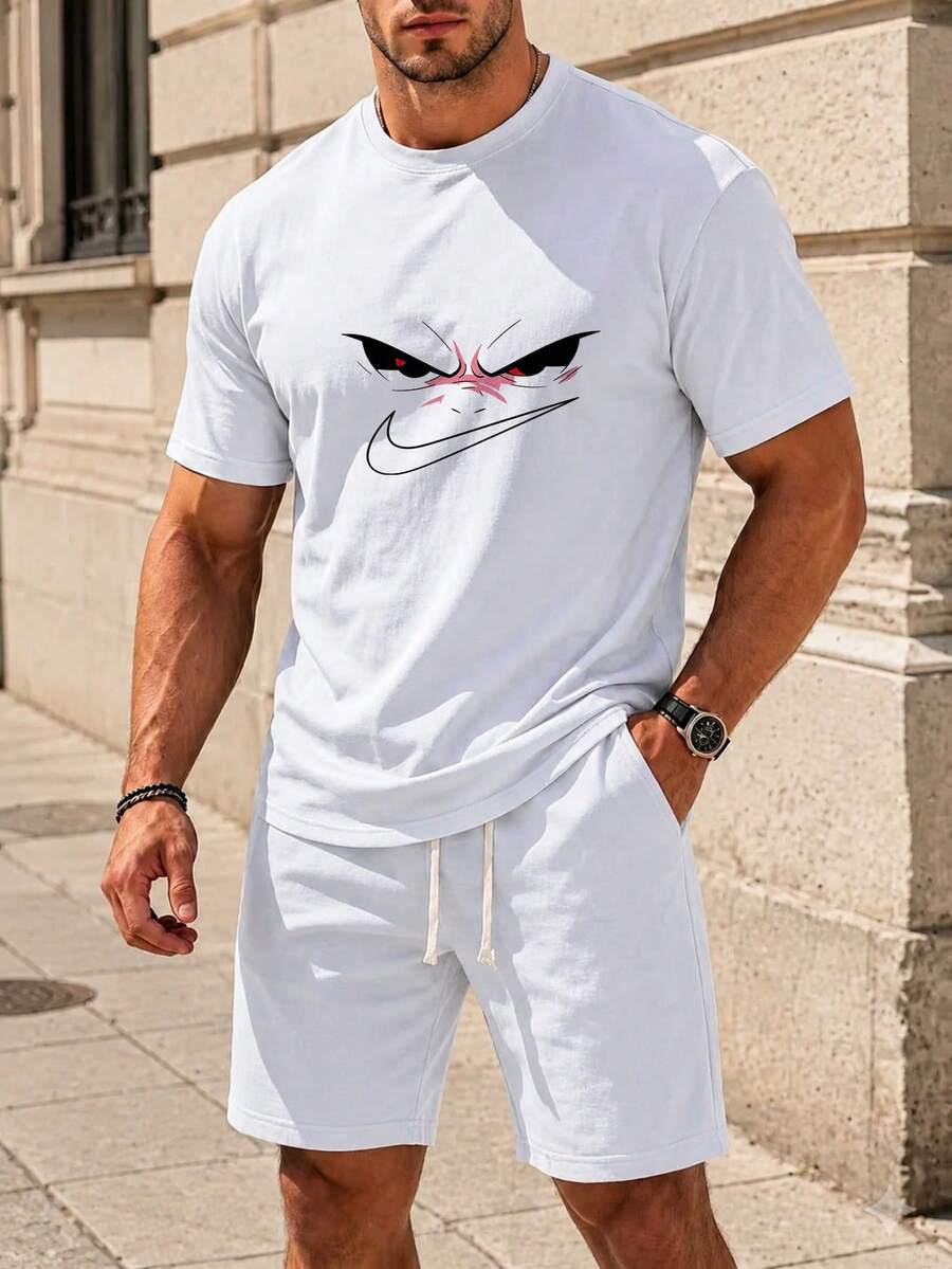 Men Urban Casual Print T-Shirt Standard Fit Everyday Tee - 白色 - 查看 1