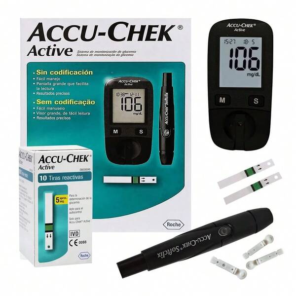 Kit Medidor De Glicose Active Roche Cor Preto