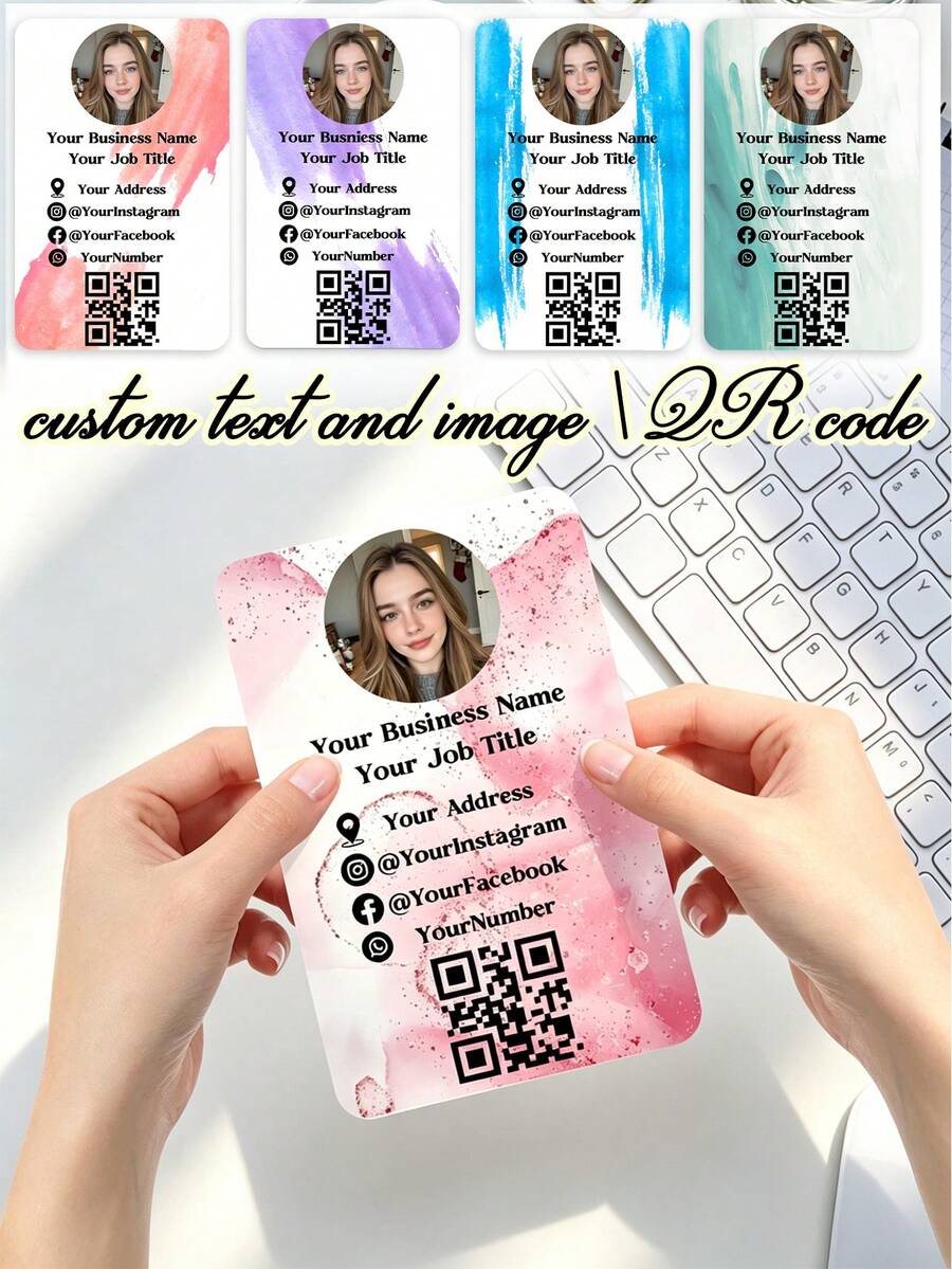 Custom Photo QR Code Social Business Cards, Customizable , Text & One-Click QR Code, Marble Backgrounds, Personalized Contact Info, Premium Durable Cardstock For Social Promotion, Corporate Gifts & Invitations - Customized Business Cards - View 1