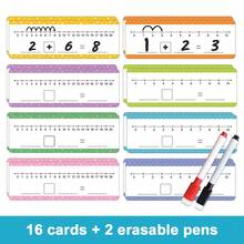 16 piezas Tarjetas de línea numérica borrable para suma y resta hasta 20, tarjetas de práctica de matemáticas para niños, ayuda de enseñanza para maestros de jardín de infantes - Multicolor - Ver 16