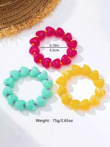 1pc/3pcs Dopamine Heart Resin Acrylic Bracelet, Sweet Beach Vacation Stackable Hand Jewelry - Beaded Bracelet - View 2
