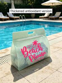 透明沙灘包，大容量「Beach Please」字母印花果凍托特包，防水防沙拉鍊設計，可收納泳衣、毛巾、防曬霜與個人用品，適用於海灘度假、泳池派對、露營野餐、短途旅行場景，適合學生、女孩日常使用，七夕節、生日、母親節、畢業季、開學季、教師節、夏季節慶禮物，亦可作為盥洗包、購物袋、旅行收納袋，輕量透明單肩包 - 彩色 - 查看 21