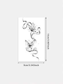 1pc Watercolor Ribbon Butterfly Tattoo Sticker, Premium Black & White Gradient Smoky Floating Ribbon Butterfly, Gentle Atmosphere Temporary Sticker For Arm And Forearm - Multicolor - View 6