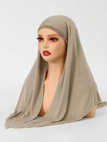 1 pieza/2 piezas Pañuelo triangular de unicolor con pedrería para mujer, gorro interior islámico de unicolor casual antideslizante, minimalista y versátil, suave, cómodo y amigable con la piel, adecuado para uso diario, adecuado para todas las estaciones - 1 unidad - Bufanda triangular con pedrería - Ver 5