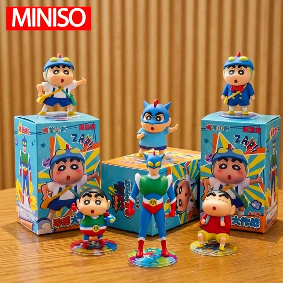 MINISO 蠟筆小新 動態對戰系列盲盒公仔，可收藏 PVC 花園裝飾，可愛卡通擺飾，適用於汽車儀表板、花園窗台裝飾，收藏品與粉絲禮物，適合送給家人朋友的生日、聖誕節、萬聖節完美禮物 - 隨機款式[1pc] - 查看 1