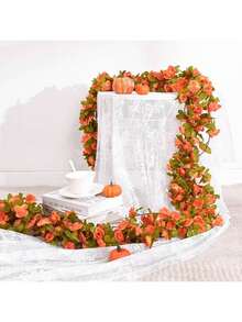 1 Stück künstliche Rosenranke, geeignet für Heimparty-Dekoration, Hochzeitsdekoration, Tischmitteldeko, Wohnzimmerdekoration, Herbstdekoration, Valentinstag, Halloween, Geburtstagsgeschenk, Abschlussfeier und andere Anlässe. - orange - Übersicht 2