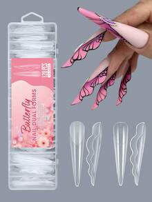 1 Caja de Moldes de Extensión de Uñas Acrílicas con Diseño de Mariposa, Formas de Esculpido de Gel UV Rápido Sin Papel en Múltiples Tamaños, Suministros Imprescindibles de Arte de Uñas para Salón & Manicura DIY en Casa - transparente - Ver 9