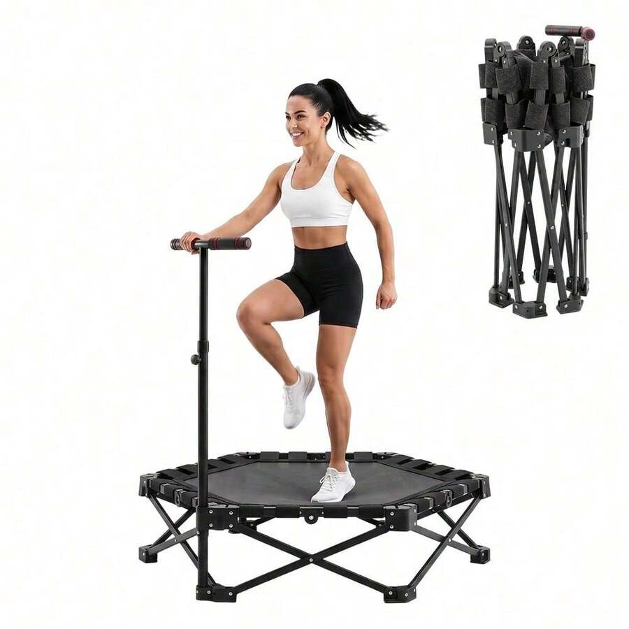 Cama elástica plegable para fitness, con 3 alturas de barra ajustables, marco de metal reforzado, apta para patio, interiores y exteriores - Trampolín hexagonal - Ver 1