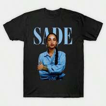 Unisex Graphic Tees, SADE Vintage Black White Singer Portrait Print, Retro Summer Short Sleeve Shirts - 黑色 - 查看 1