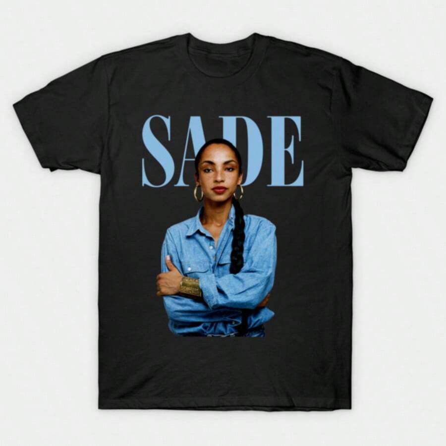 Unisex Graphic Tees, SADE Vintage Black White Singer Portrait Print, Retro Summer Short Sleeve Shirts - 黑色 - 查看 1