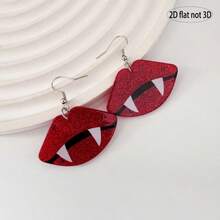 Unleash Your Personalized, Red Lips & Fangs 2D Flat Earrings, Fashion Style, Perfect Jewelry For Daily Wear/Halloween Party - Earrings - View 2