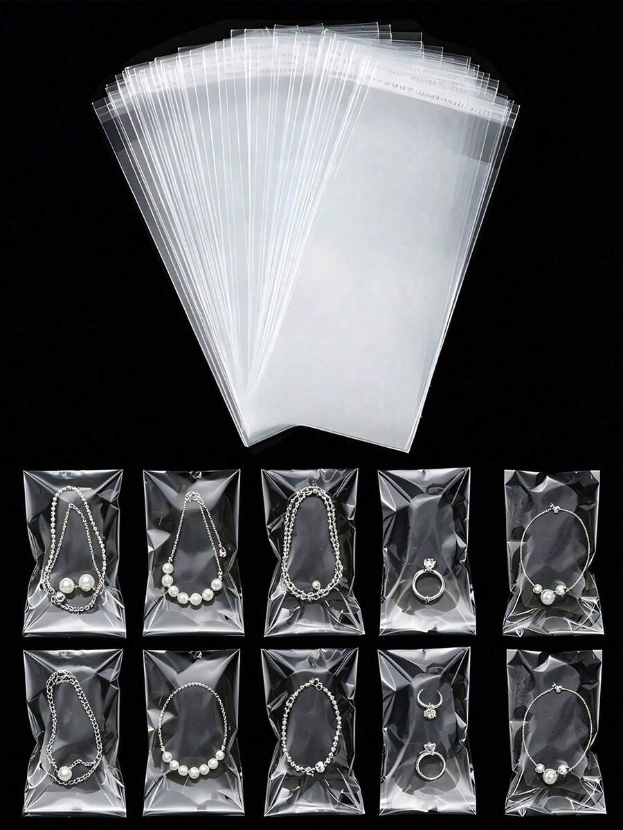 200pcs OPP Transparent Dust-Proof Plastic Self Adhesive Bags, Homemade Transparent Ice Pack Bag, Long Ice Cream Bags, Use For Small Accessories, Baking, Keychains, Pendants, Cards, Holiday Gift Packaging Supplies, Transparent Storage Bags,Halloween Decorations,Halloween Party Supplies,Christmas Decorations - Clear - View 1