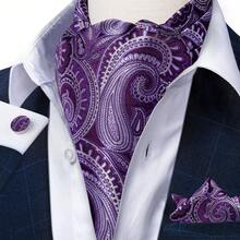 4 Stücke Herren-Ascot-Krawatten-Set in tiefem Violett-Lila mit Einstecktuch und Manschettenknöpfen, Nackensegment für große Empfänge, Abschlussbälle und als Geschenk für Herren - Violett - Übersicht 4