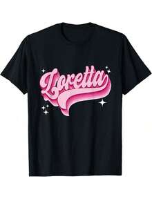 Unisex Size. Vintage Loretta T-Shirt With Personalized Name, Adorable Couple's Costume, Soft Cartoon Hoodie - 黑色 5 - 查看 6