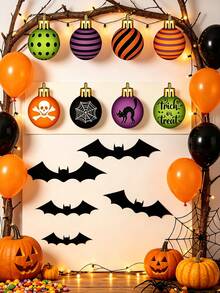 40pcs/Set 2D Flat Halloween Hanging Decorations, Black Bat, Skull, Spider, Black Cat Striped Pattern Halloween Tree Hanging Decor, Indoor Home Party Window Fireplace Decoration Supplies - A - View 6