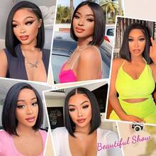 200% Density Wear And Go Straight 4x4 5x5 Lace Front Wigs For Women - Put And Go Glueless Lace Closure Wigs - #1B Natural Black Color Pre-Plucked Invisible Hairline Daily Wear Straight Mixed Human Blended Hair Frontal Hair Wigs Glueless Wig Daily Use - Natural & Black - View 10