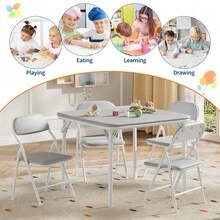 Collapsible Kids Table And Chairs Set – Space-Saving Children's Furniture – Durable Metal Frame – Easy Storage – Ideal For Dining, Learning, Play, Daycare, Study Room - Grey - View 7