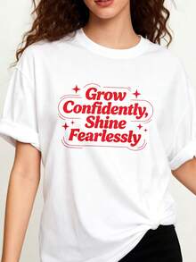 Best-Selling Women's T-Shirt: Casual And  Loose-Fitting Crew Neck T-Shirt. Grow With Confidence, Shine Without Fear. Inspirational Quotes. Summer Clothing. Gift For Her - 黑色 - 查看 5