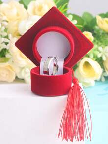 1pc Graduation Cap Velvet Ring Box With Tassel, Mini Bachelor Hat Jewelry Storage Case For Earrings Rings, Graduation Party Gift Box Wedding Proposal Engagement Ring Holder - Multicolor - View 10