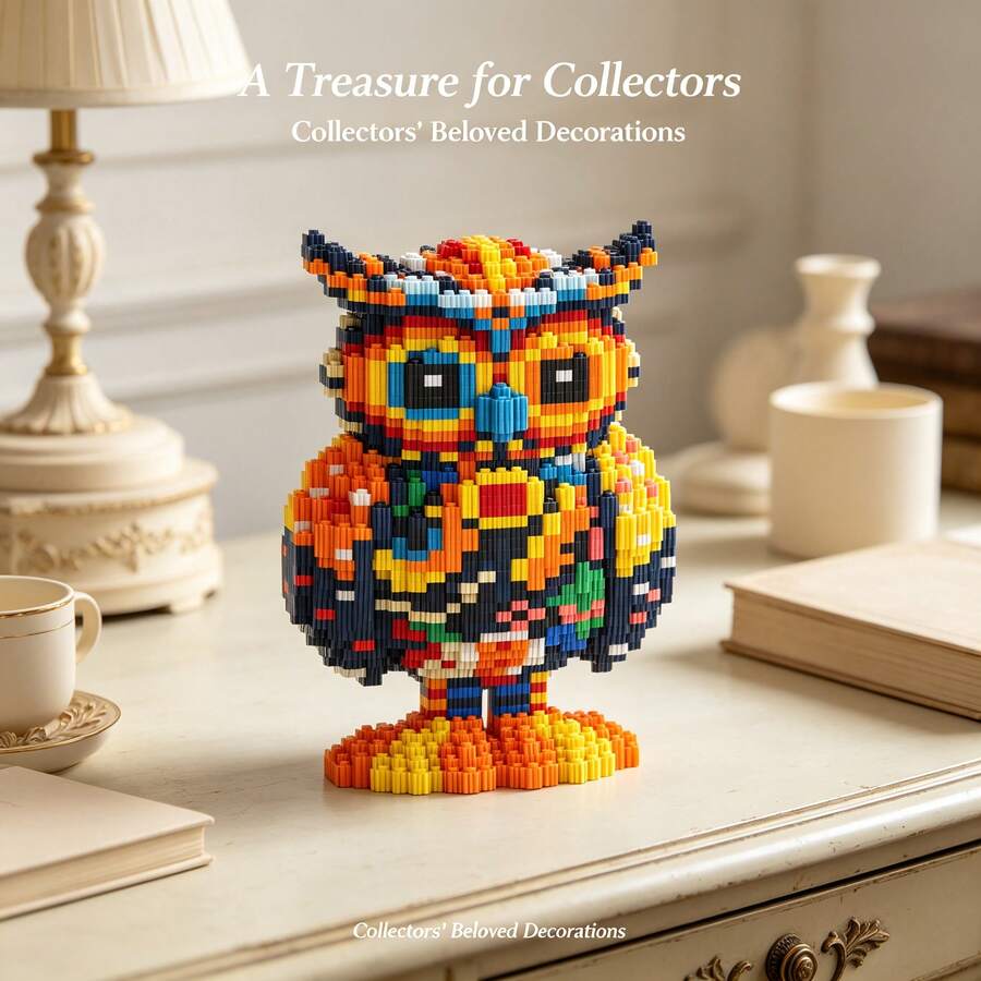 1680pcs Large Patterned Owl Building Blocks Set, Creative Interlocking DIY Assembly Toy, Suitable For Adults And Teens, Party Games, Office And Home Decor, Durable Plastic Construction Kit - Blue and White - View 1