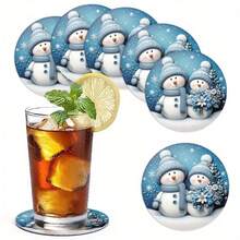 Merry Christmas 2D Printed Non-Slip Coaster, Christmas Snowman & Holiday Elements Design, Suitable For Home Kitchen Decor Accessories, Outdoor Garden Supplies, Various Holiday Parties, Christmas Gifts - PET Coaster - 1873 - View 3