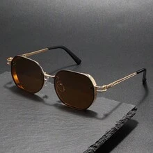 Men's Classic Square Sunglasses, Minimalist Metal Temple UV Protection Glasses, Suitable For Street Style - Multicolor - View 10