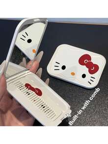 SANRIO Official Licensed Hello Kitty 2-In-1 Mirror & Comb Set, Durable Wavy Edge ABS Material, Adjustable Hinge, Anti-Slip Design, Portable, Suitable For Daily Use And Outdoor Travel - A - View 5
