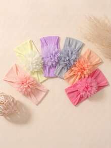 6pcs Newborn Cute Chiffon Flower Baby Hair Accessories, Soft Skin-Friendly Princess Baby Headbands, Versatile For Daily Wear - Multicolor - View 3