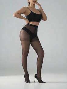 A Pair Of Black Minimalist Transparent Silk Stockings For Ladies, Suitable For Casual Commuting And Versatile As A Base Pant For Workouts. - Black - View 3