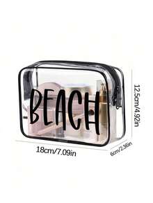 PVC防水透明防曬化妝包，印有彩色「BEACH」字母圖案，海灘主題收納袋，大容量透明旅行盥洗包，適合度假、浴室、宿舍、夏季海灘、游泳與旅行。獨特生日禮物、旅行紀念品、教師節禮物、開學必備 - 彩色 - 查看 11