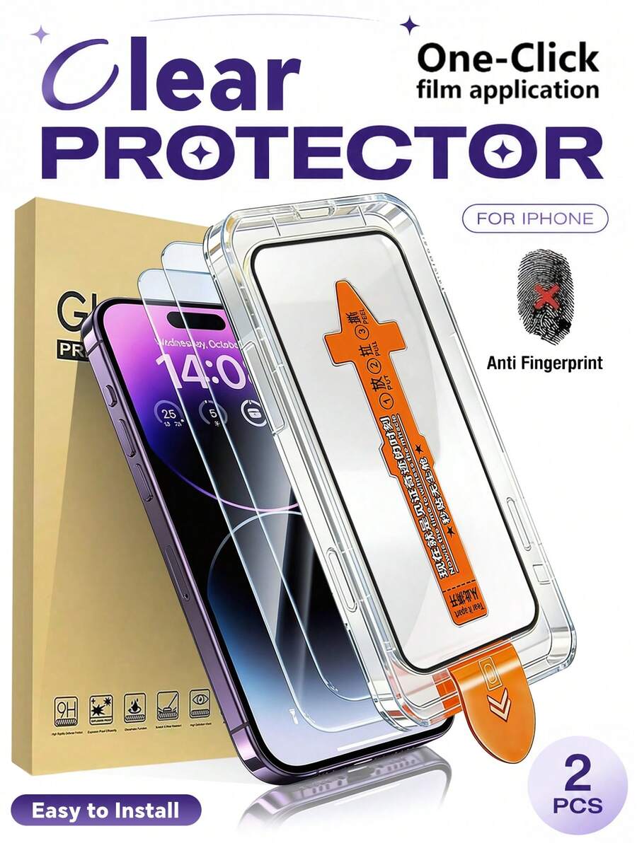 2片裝強化玻璃螢幕保護貼，含安裝工具與自動對位工具，適用於 iPhone 17 Pro Max/17 Pro/17 Air/17/16 Pro Max/16 Pro/16 Plus/16E/16/15 Pro Max/14 Pro Max/13 Mini/12/11 系列，全螢幕覆蓋，防摔防刮，9H 硬度強化玻璃螢幕保護貼 | 送給家人、朋友與手機攝影愛好者的理想禮物