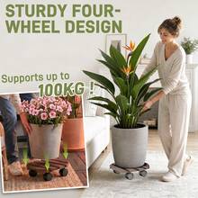 Plant Trolley, Set Of 2, WPC Rolling Platform, 30x30cm, Flower Pot Saucer With Wheels, 100kg Load Capacity, 360° Swivel Casters With Brake, Indoor/Outdoor, Garden, Patio, Dark Gray/Light Brown, Round - Round - View 2