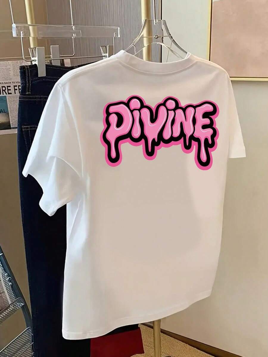 Printed Short-Sleeved T-Shirt With Front And Back Designs - DIVINE - Printed Women's T-Shirt For Spring/Summer, Your Best Choice! - 白色 - 查看 1