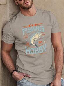 Men's "Fishing Is My Hobby" T-Shirt - Breathable Summer Outdoor Wear with Fishing Rod & Fish Print, Sweat-Wicking Comfortable Casual Round Neck Tee Su - Bianco - Visualizzare 8