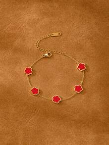 1pc Fashion Stainless Steel Flower Decor Chain Bracelet For Women, Daily Wear - Gold - View 9