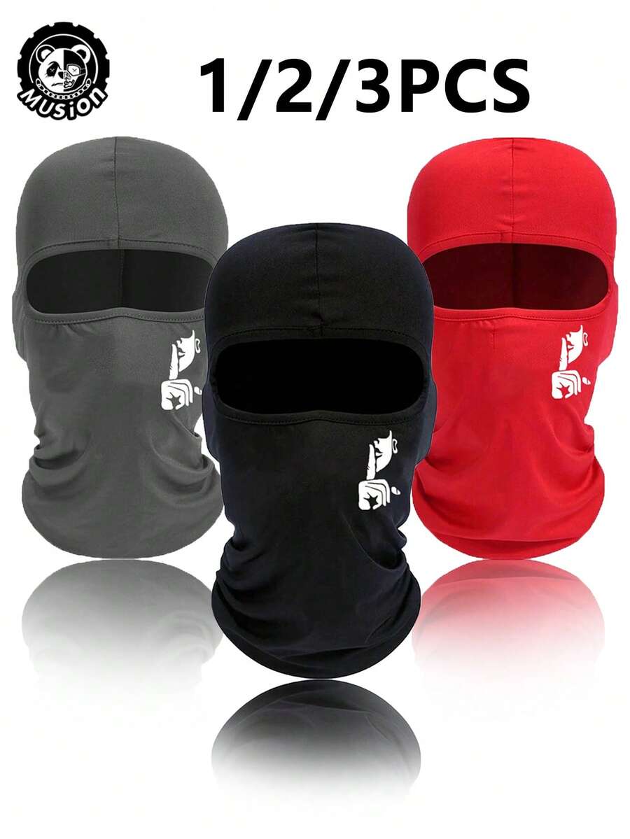 Musion 1/2/3pcs Hand Gesture Print Balaclava, Breathable Mesh Full Face Ski Mask, Hip-Hop Street Style Headwear, Suitable For Motorcycle Riding, Skateboarding And Daily Wear - Multicolor - View 1