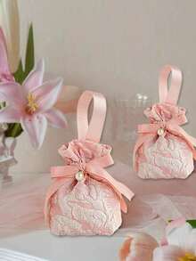 10-Pack Small Floral Pattern Gift Bags, Pink Canvas Gift Bags, Tea Party Favor Bags With Handles, Mini Drawstring Candy Gift Bags, Suitable For Bridal Showers, Birthdays, Weddings, And Other Occasions - A - View 7