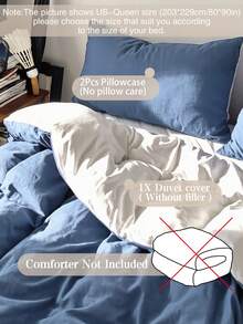 3Pcs Fashionable Dual-Tone Solid Color Duvet Cover Bedding Set, Soft And Breathable, Wrinkle-Resistant, Full Size (1 Duvet Cover + 2 Pillowcases, No Filling) Suitable For All Seasons, Soft And Comfortable, Ideal For Dorm Students, Home Bedroom Bedding, Guest Room Use, With Zipper Closure And Pillowcases, Multi-Color Soft And Durable, Extra Large Bedding, Extra Large Duvet Cover Set Suitable For Room Decor, Travel And Dorm (Boys/Girls) - Blue and White - View 3
