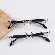 1pc/2pcs/4pcs Men's Metal Rimless Fashion Non-Prescription Glasses Glasses Suitable For Daily Wear - 2pcs Silver + Gold - View 13