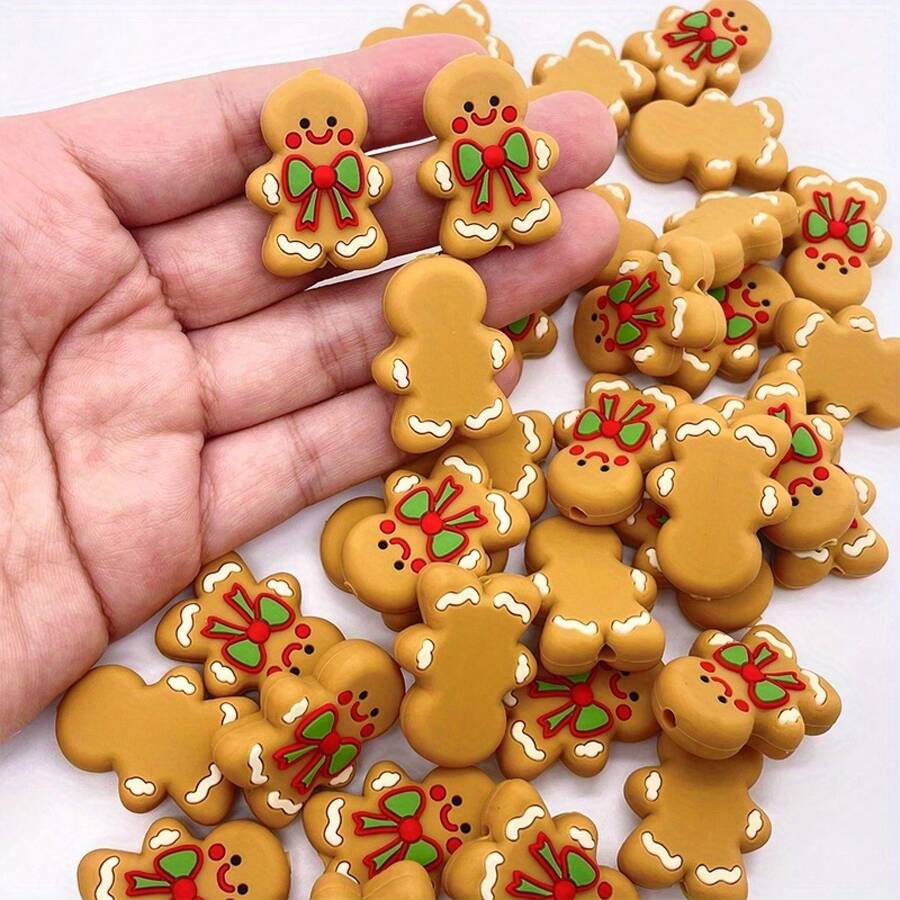 5-Piece Set Of New Christmas 3D Gingerbread Men With Bow Silicone Beads And Bead Combo, Christmas-Themed Spacer Beads, DIY Keychain And Bracelet Crafting Beads, Lanyard, And Holiday Gift DIY Materials - 3DHDJJBR Beads - View 1