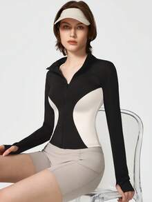 NcmRyu 1pc Women's Small Stand Collar Zipper Yoga Tennis Golf Training Sports Jacket - Black - View 4