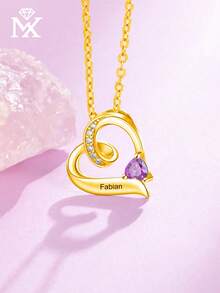 1 Kalung Liontin Batu Kelahiran Berbentuk Hati dengan Batu Zirkonia Kubik yang Dipersonalisasi dan Disesuaikan, Hadiah Kejutan Kreatif, Sempurna untuk Diberikan kepada Kekasih, Teman, dan Keluarga. - Yellow Gold - View 4
