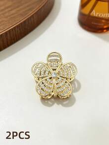 2 Stück süße elegante leichte Vintage Gold Strass Cut Out Blumen Herz Schleife Haarspangen für den Hinterkopf, Luxus Voll Strass Metall Haarspangen - Verschiedenfarbig - Übersicht 10