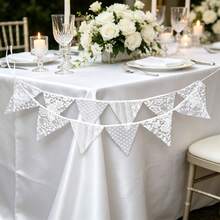 White Floral Lace Garland, Lace Triangle Bunting Banner, 1 Piece With 12 Flags, Bohemian Vintage White Floral Fabric Triangle Lace Flag Garland, Suitable For Wedding, Bridal Shower, Valentine's Day, Birthday Party, Garden Tea Party Decoration - View 6