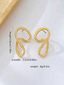 1 par de pendientes de botón de moda casual para mujer con diseño de línea geométrica retorcida, adecuados para uso diario - Amarillo Oro - Ver 5