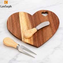 1 Set New Bride Baby Shower Gift, Heart-Shaped Cheese Board With Cheese Knife, Mini Bamboo Sausage Platter, Suitable For Bridal Shower, Wedding, Valentine's Day, Birthday - View 1