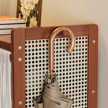 6-Tier Free Standing Shoe Rack, Bamboo & Density Board Storage, Top Shelf For Keys, Front Privacy Curtain, Entryway Doorway Organizer - Brown - View 6